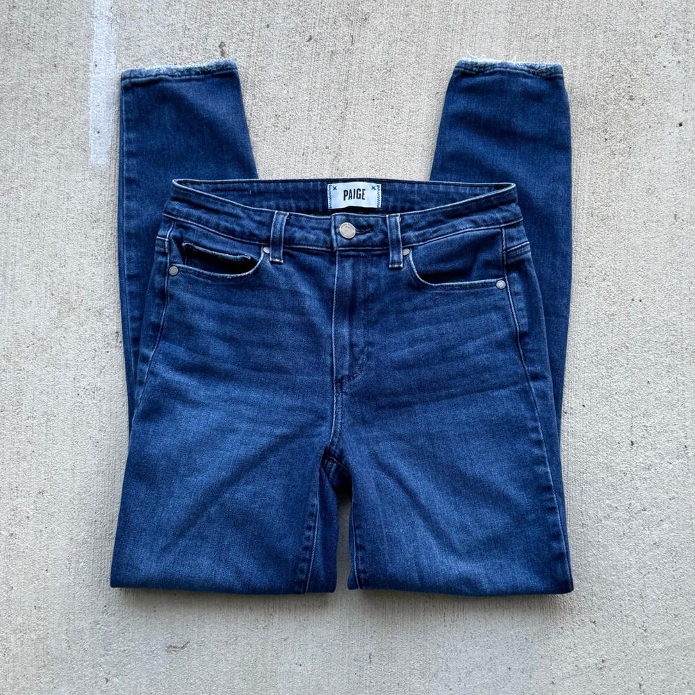 Paige Hoxton Ankle High Waisted Skinny Jeans Women's 28 Indigo Blue Raw Hem
